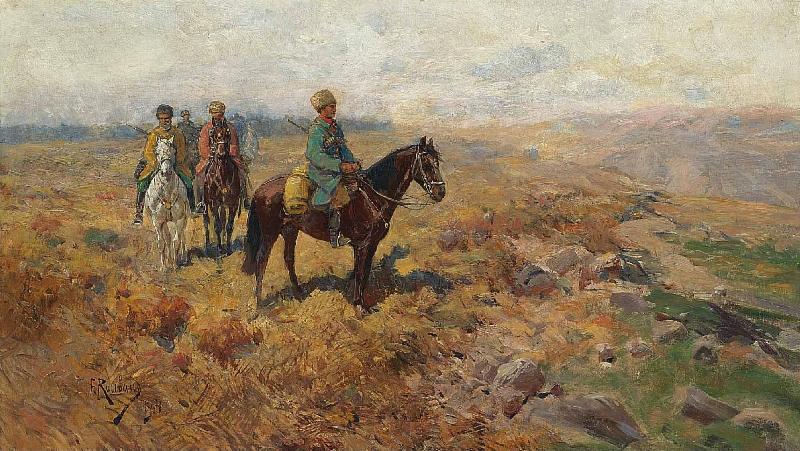 Franz Roubaud Horsemen in the hills France oil painting art